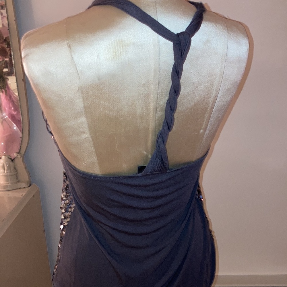 Gray Sequin Tank With Braided Back - image 2